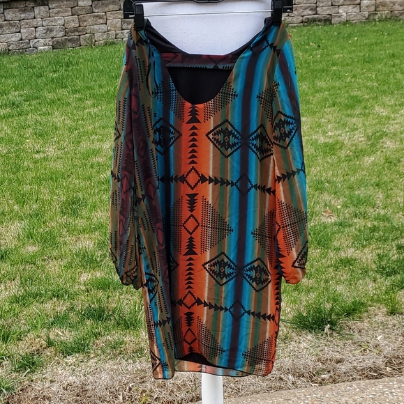 🌟 3 for $15 Deal! 🌟Sweet Storm teal orange long sleeve dress S - Picture 2 of 8